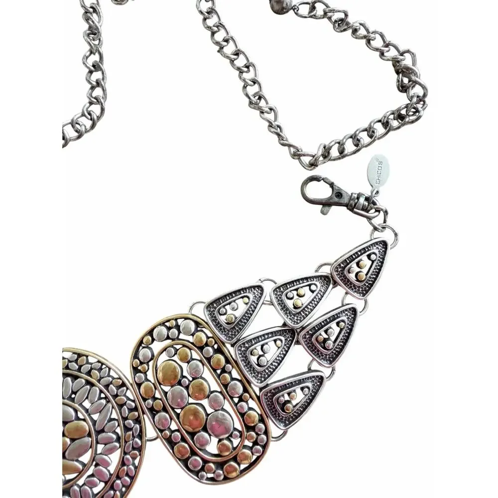 Chico’s Chain Belt Two Tone Gold Silver Mixed Metal Boho Medallion Adjustable